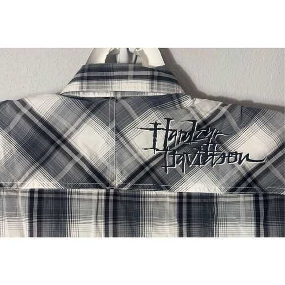 Harley Davidson Genuine Short Sleeve Button Down Shirt Gray Size Large Blue - Picture 4 of 11